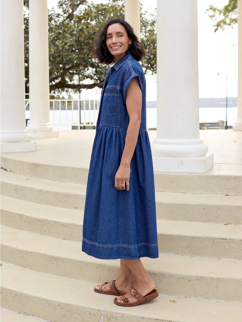 MAYE Harper Denim Dress NWT Dark Wash Oversized Midi Shirtdress XXS Fits M